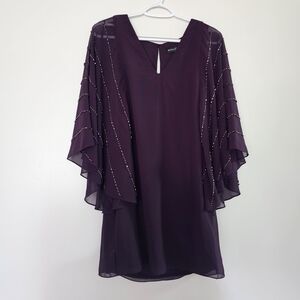 Betsy & Adam Purple Batwing Beaded Sleeve Dress Fairy Formal Size 2 Flowy